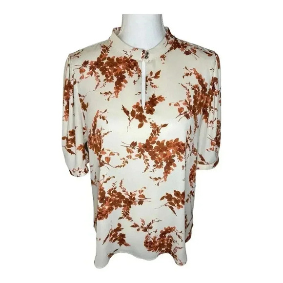 Tommy Hilfiger Women’s Medium Floral Georgette High Neck Puff Sleeve Blouse - Picture 1 of 7